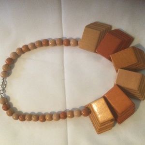 Vintage ‘80s real wooden geometric necklace